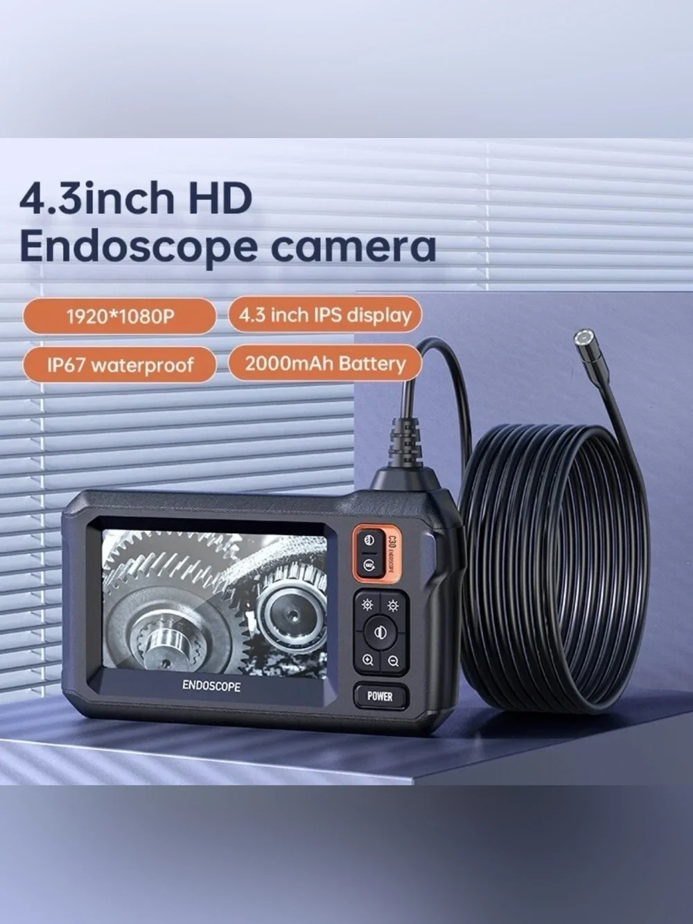 HD Industrial Endoscope LCD 4.3in 8mm Inspection Snake Camera High Quality